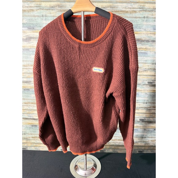 Unbranded Other - Vintage Pullover Sweater Large Coffee Brown Excellent Ribbed Good Vibes Patch